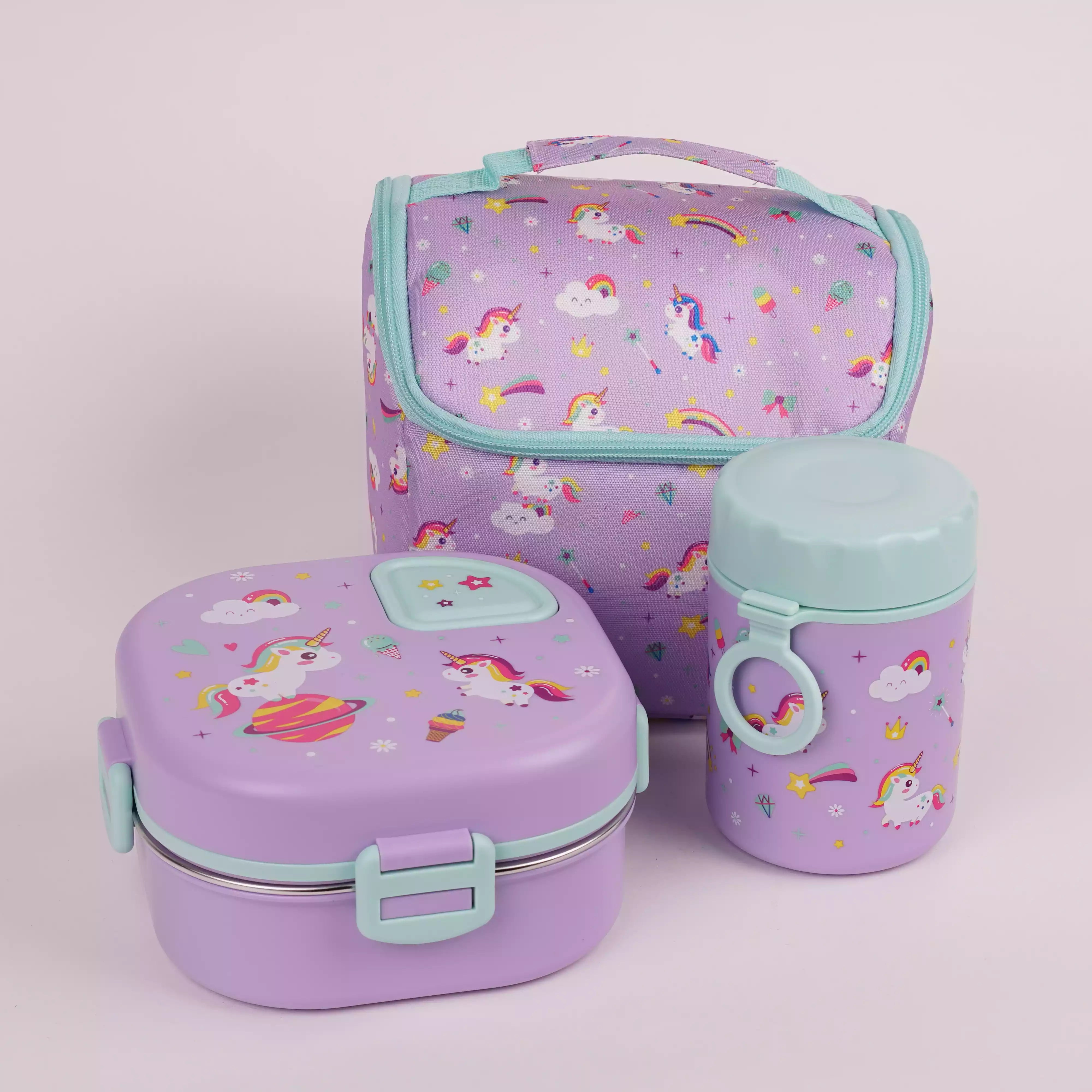 Lunch Box Enfant 3 Compartiments + Boîte Fruits et Soupe – Dinosaure, Inox avec Cuillère HU08048