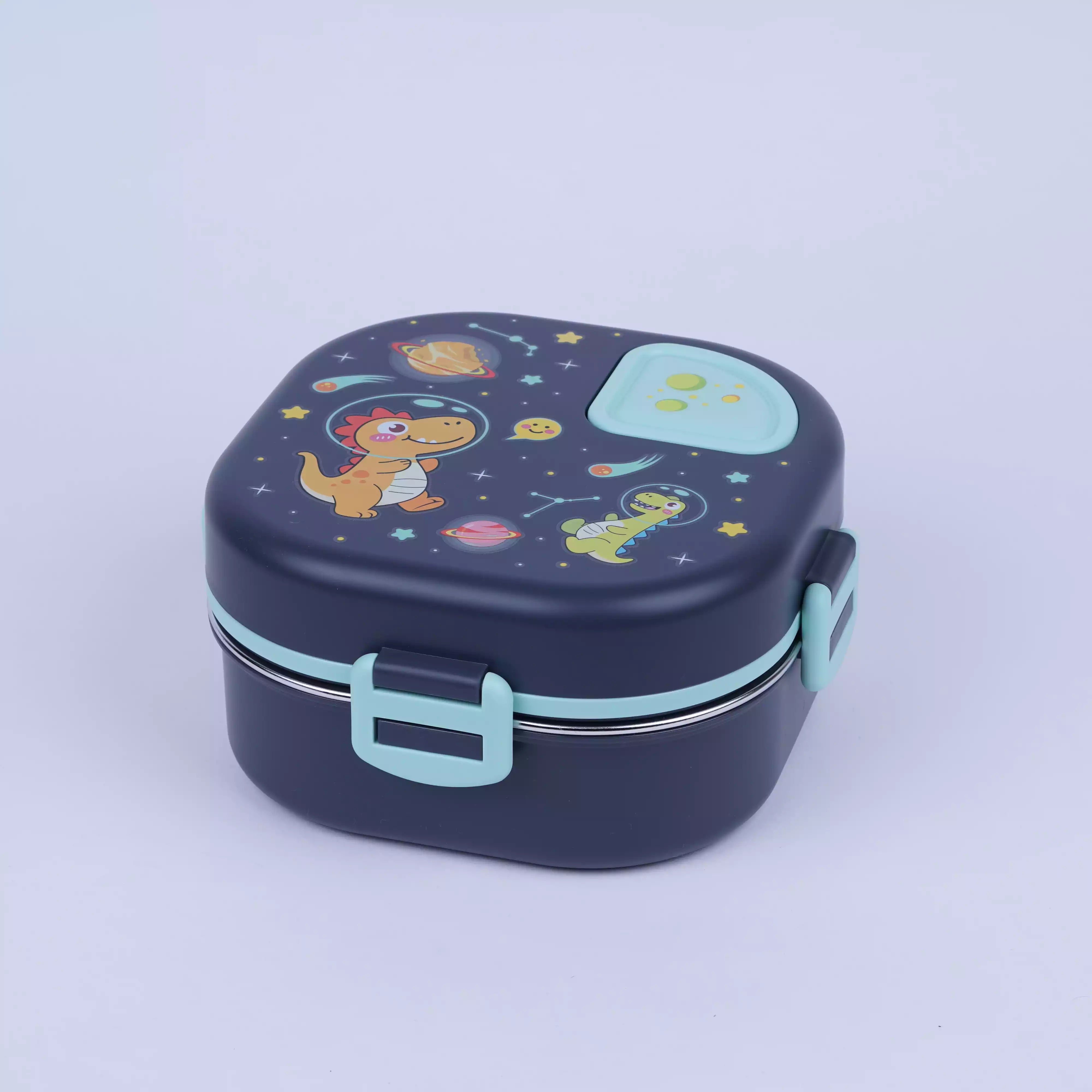 Lunch Box Enfant 3 Compartiments + Boîte Fruits et Soupe – Dinosaure, Inox avec Cuillère HU08048