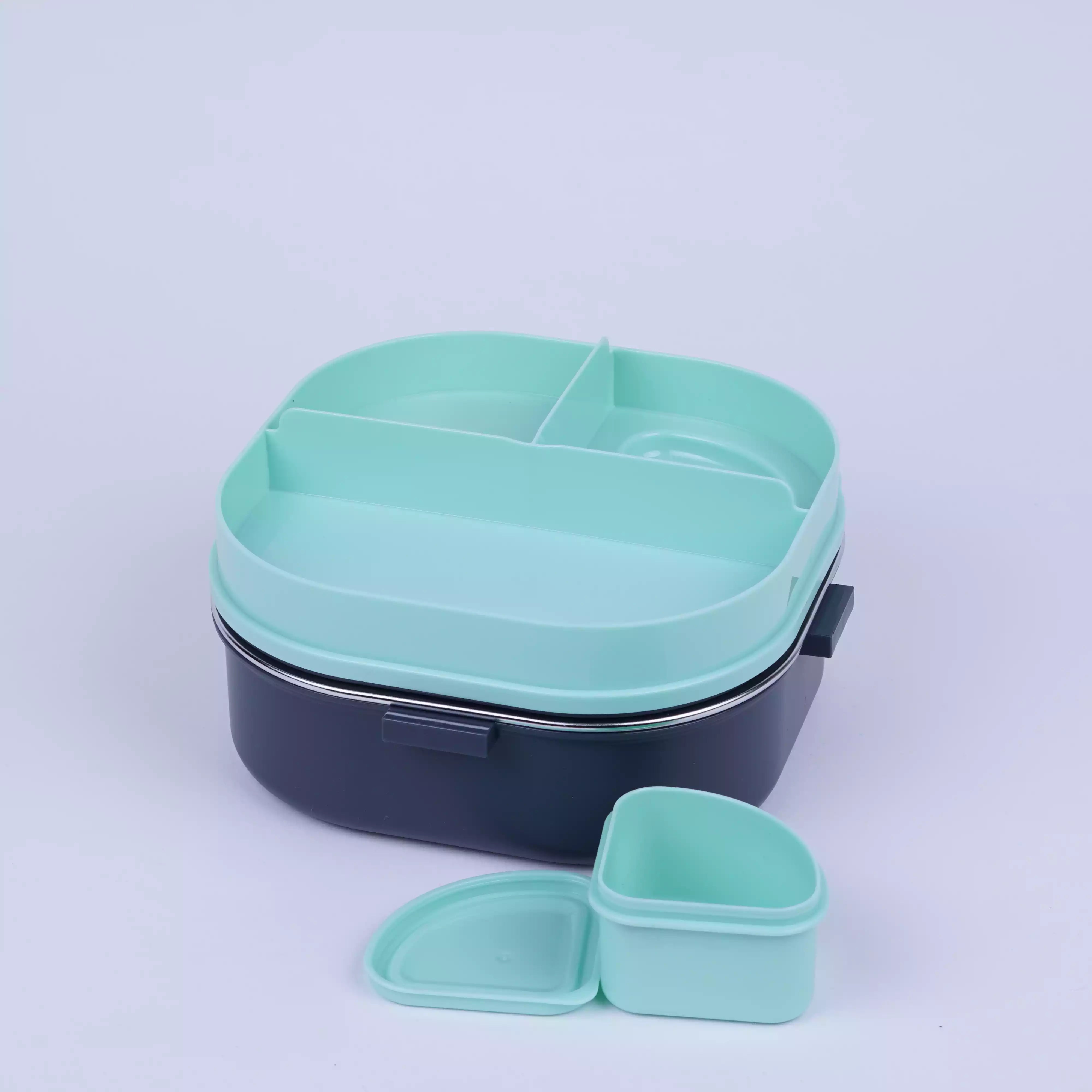 Lunch Box Enfant 3 Compartiments + Boîte Fruits et Soupe – Dinosaure, Inox avec Cuillère HU08048