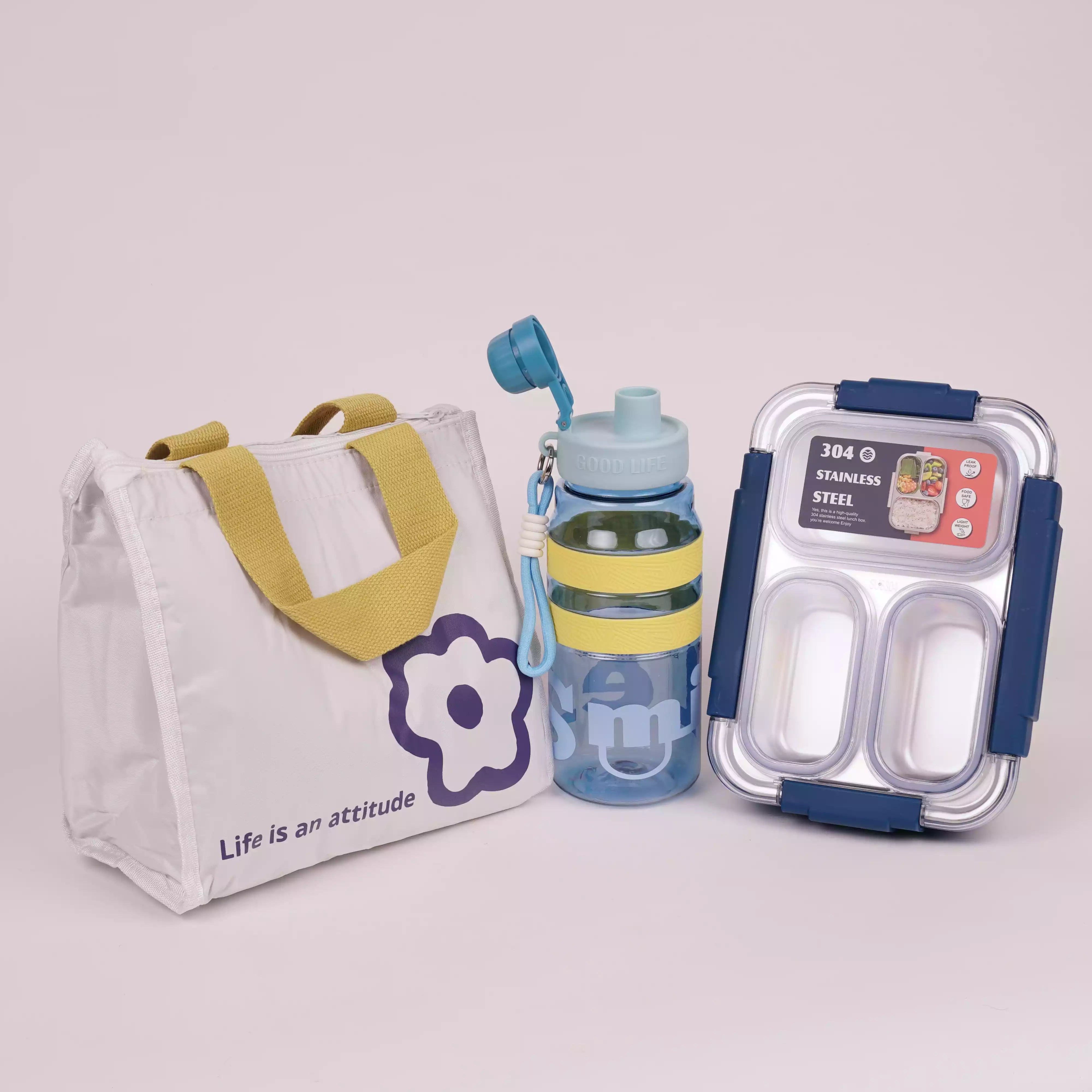 Lunch Box 4 Pièces Grande Capacité – Inox + Gourde + Sac Isotherme HU08050