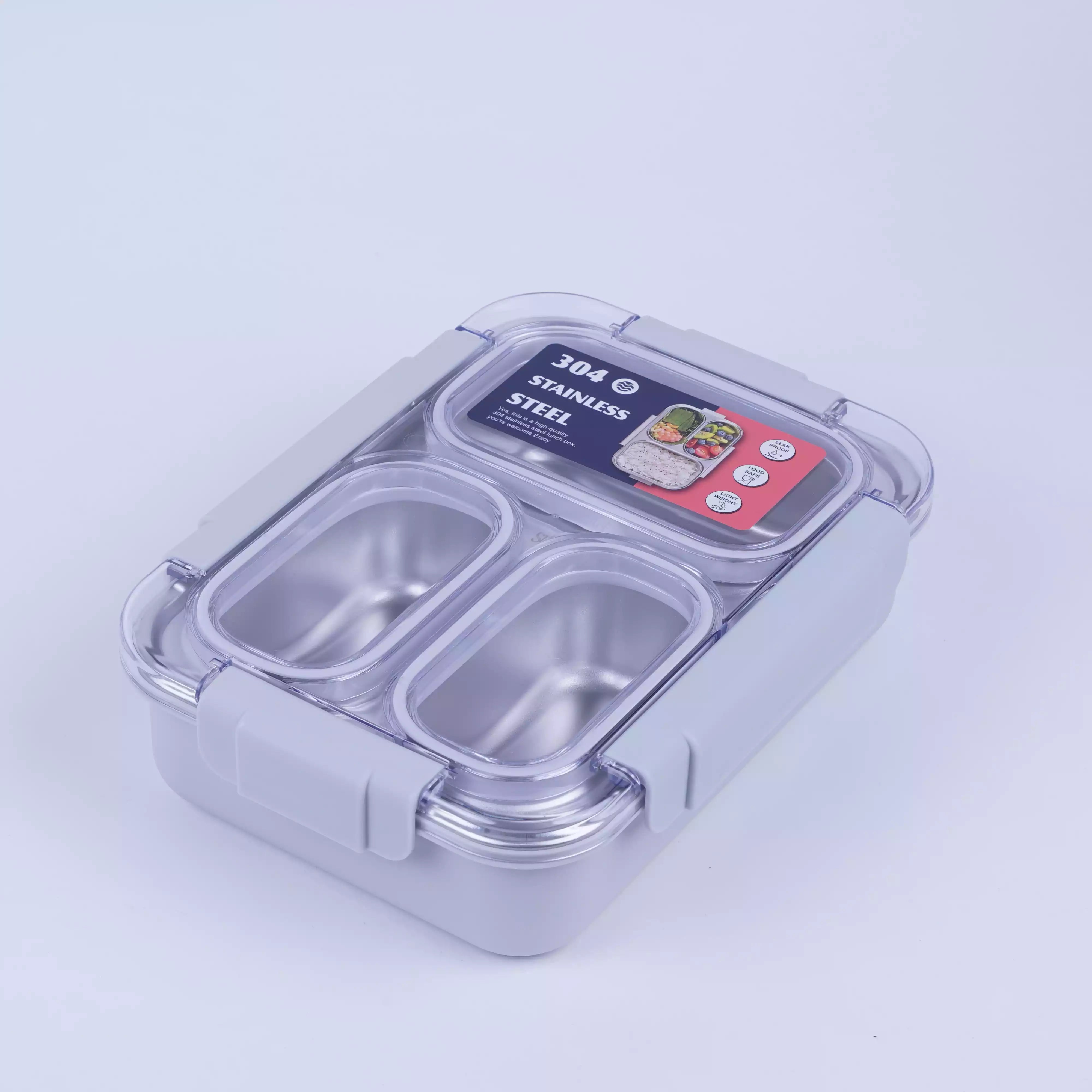 Lunch Box Inox 3 Compartiments avec Cuillère et Fourchette   HU08055