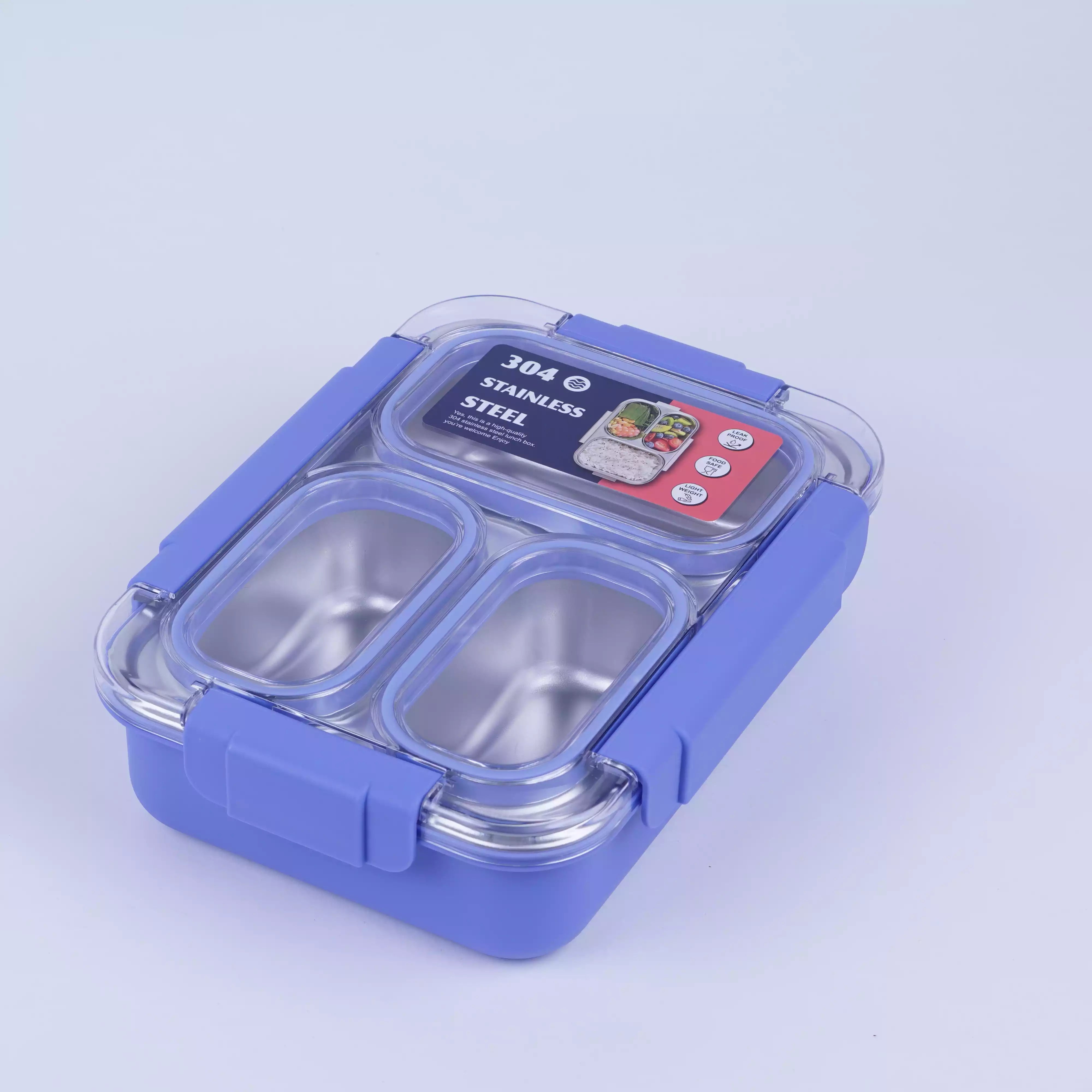 Lunch Box Inox 3 Compartiments avec Cuillère et Fourchette   HU08055