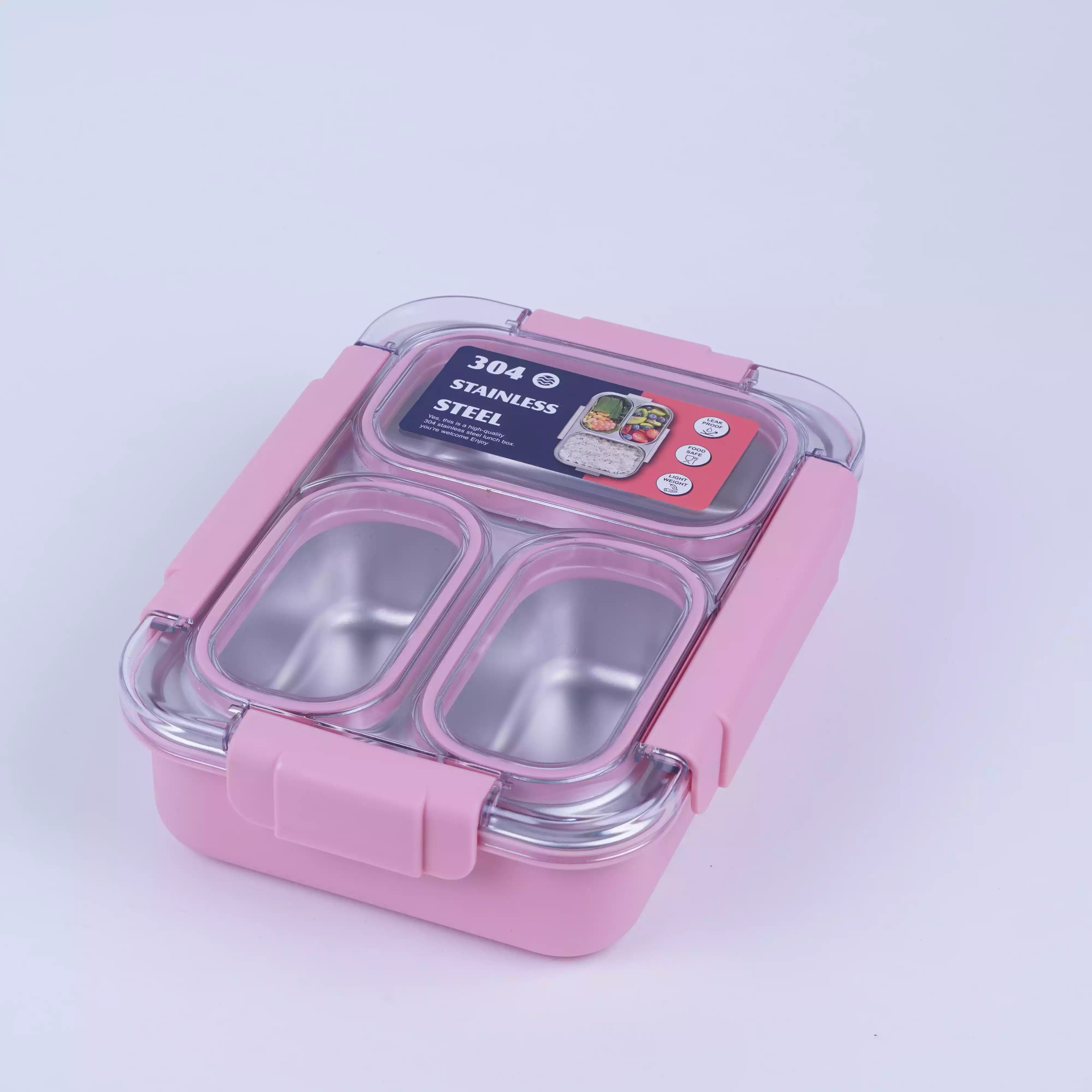 Lunch Box Inox 3 Compartiments avec Cuillère et Fourchette HU08055