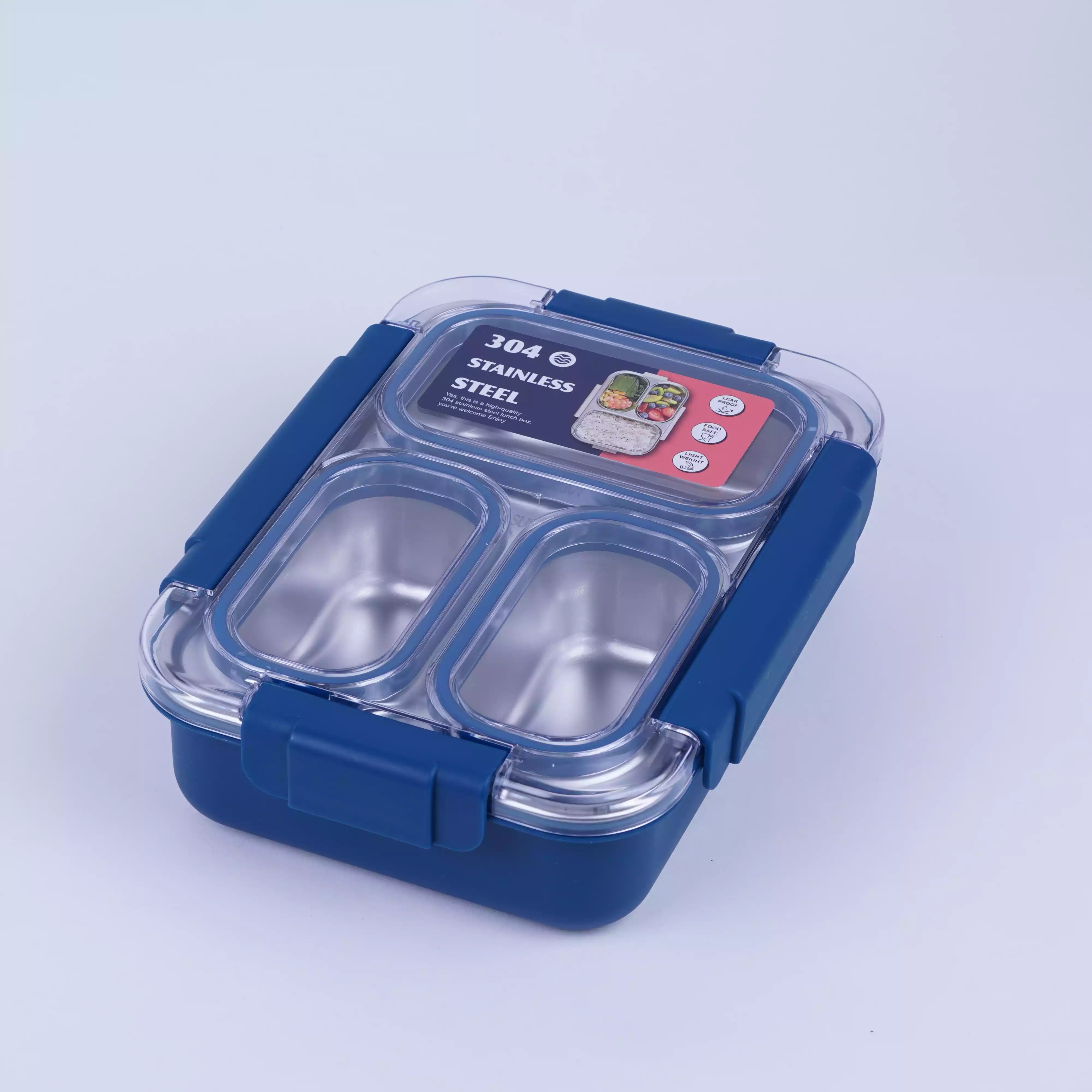 Lunch Box Inox 3 Compartiments avec Cuillère et Fourchette HU08055
