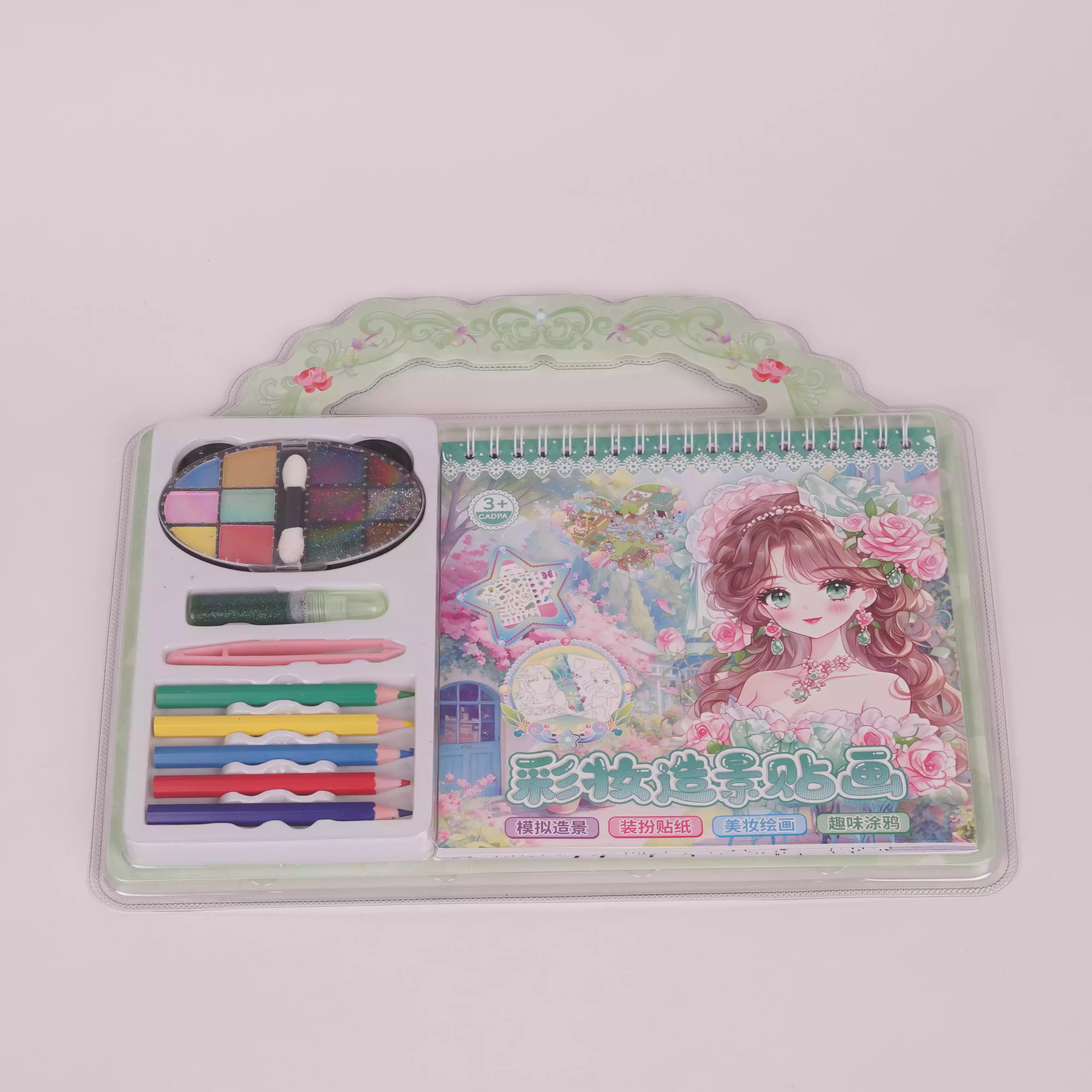Kit Coloriage avec Stickers – Crayons, Maquillage & Scènes à Décorer  HU20009