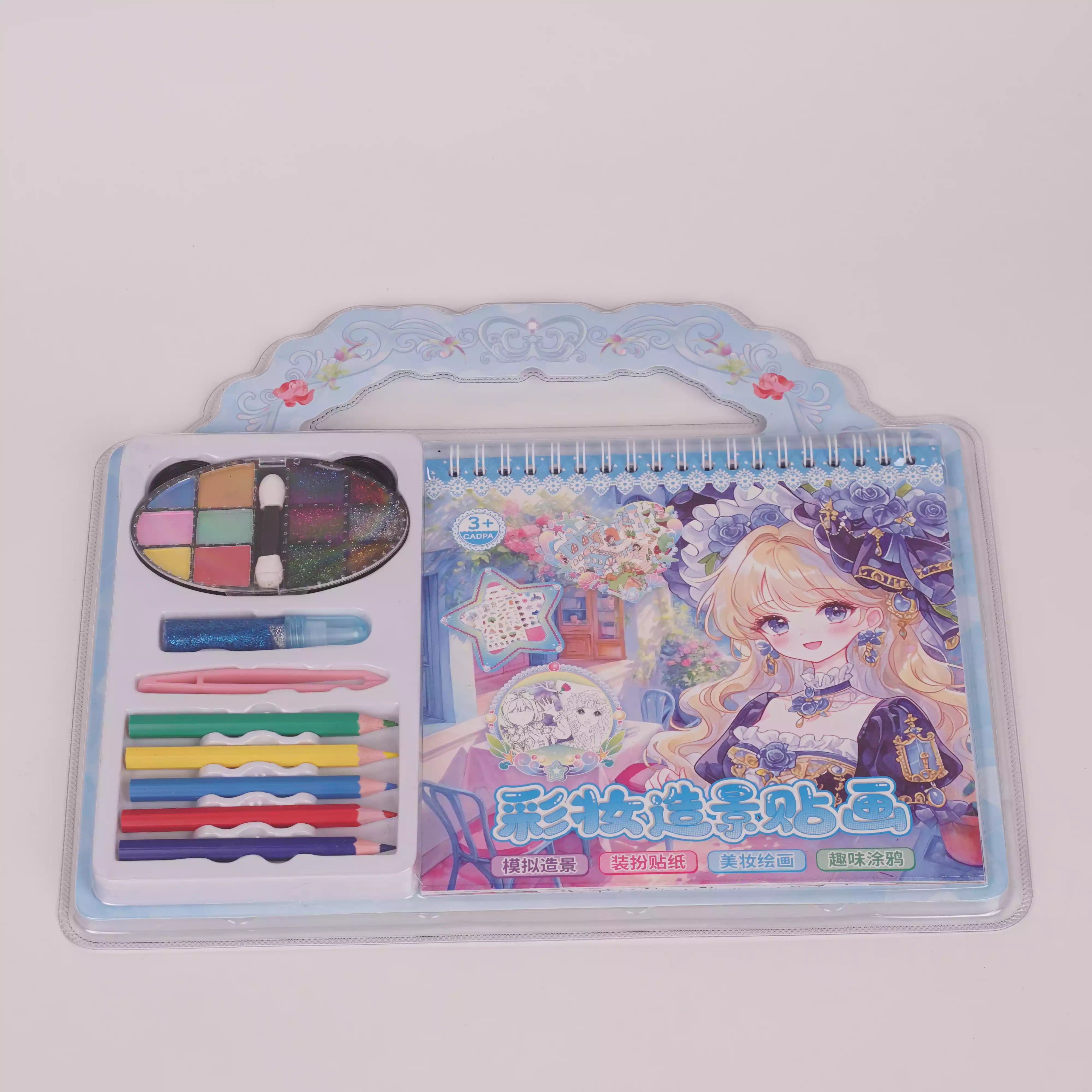 Kit Coloriage avec Stickers – Crayons, Maquillage & Scènes à Décorer  HU20009